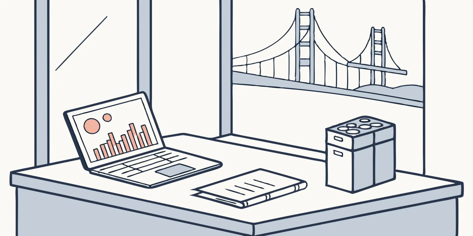 Pasadena accountant's desk with laptop displaying financial graphs and reports.