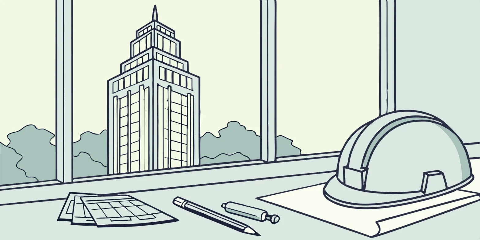 Engineer's desk with blueprints & hard hat. Entity formation services for CA engineering firms.