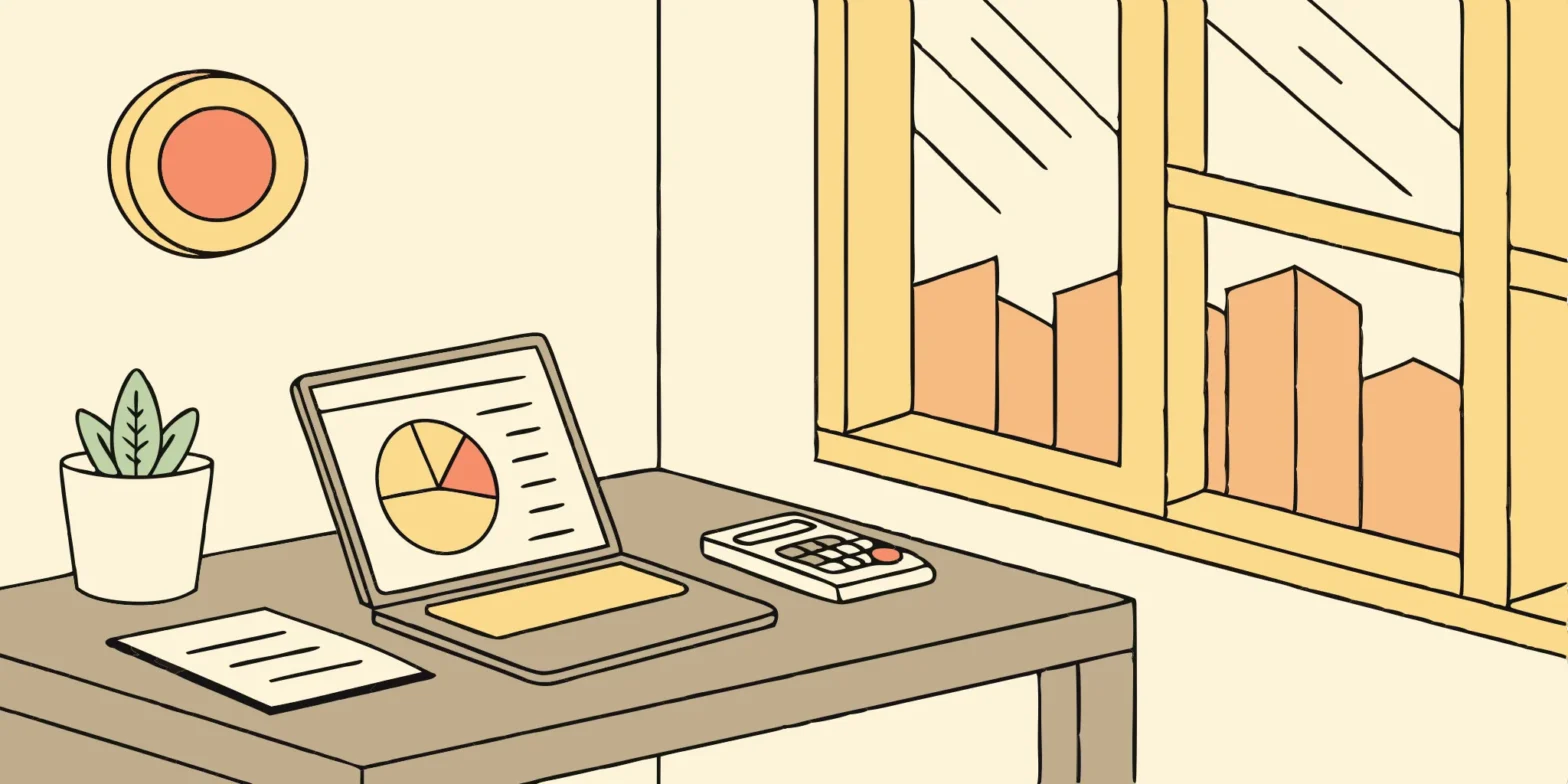 Small business audit representation: Charts, calculator, and workspace.