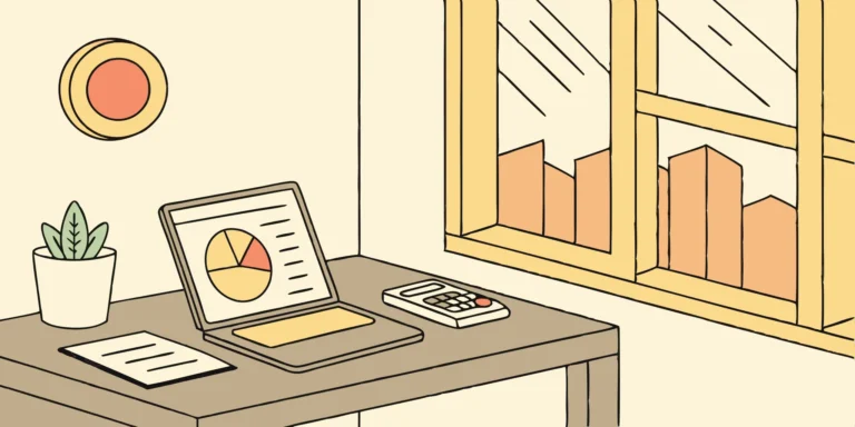 Small business audit representation: Charts, calculator, and workspace.