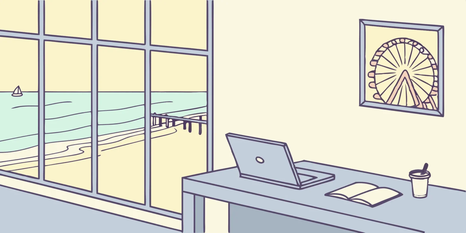 Santa Monica office workspace overlooking the beach.