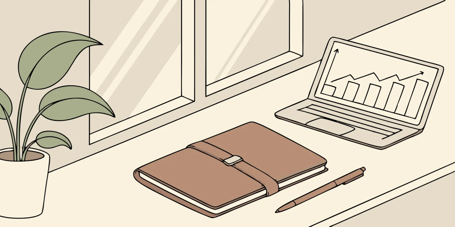 Laptop, notebook, and pen on desk. Affordable tax planning tools for lawyers.