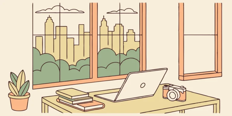Camera, laptop, and books on desk by Austin window. Photographer's tax planning workspace.