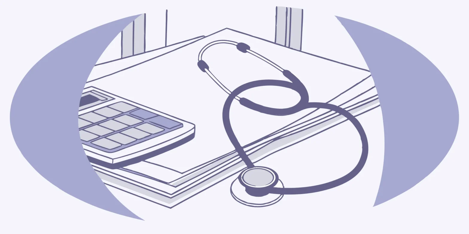 Stethoscope and calculator on tax documents.