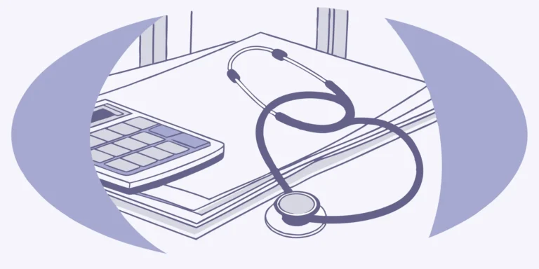 Stethoscope and calculator on tax documents.