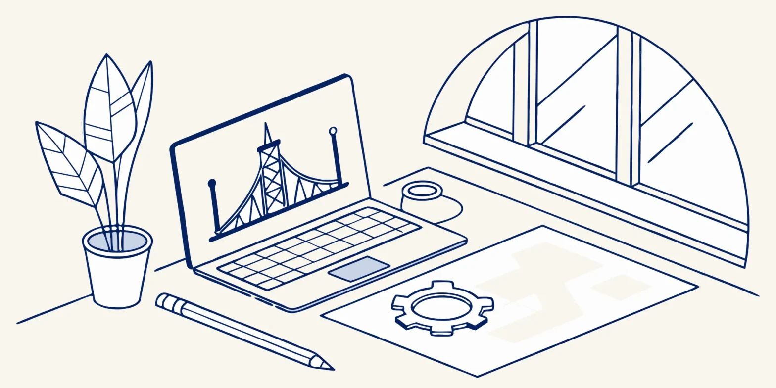 Engineering firm desk with blueprints, laptop, and plant. Affordable tax planning strategies for engineers.