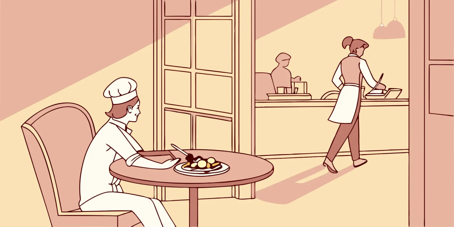Chef reviewing finances in a restaurant kitchen.