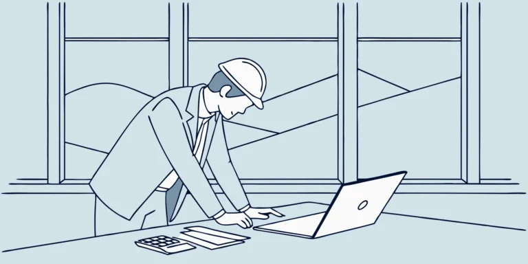 Engineer reviewing finances on a laptop.