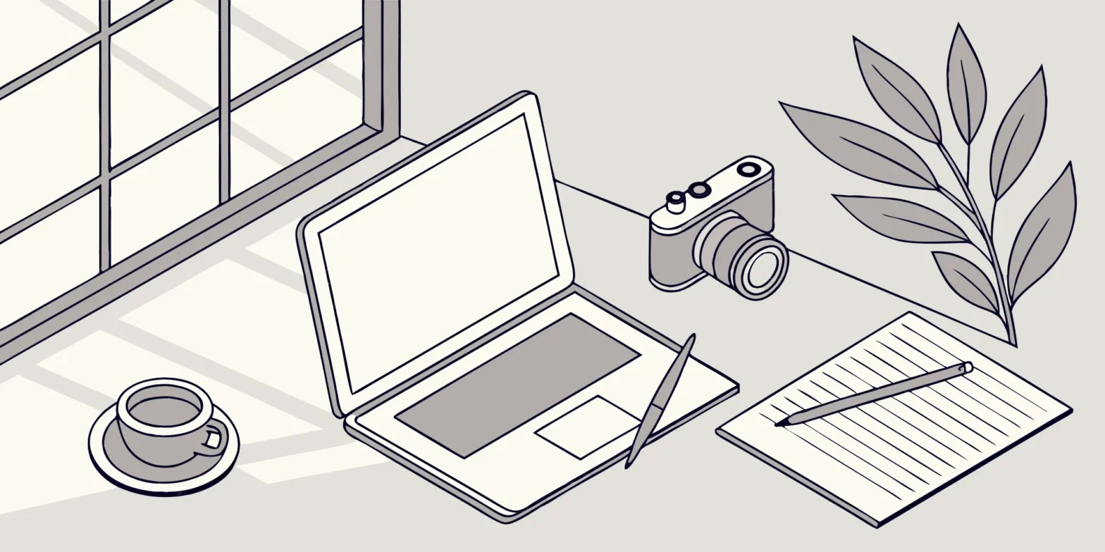 Content creator's desk with business tools for accounting and taxes.