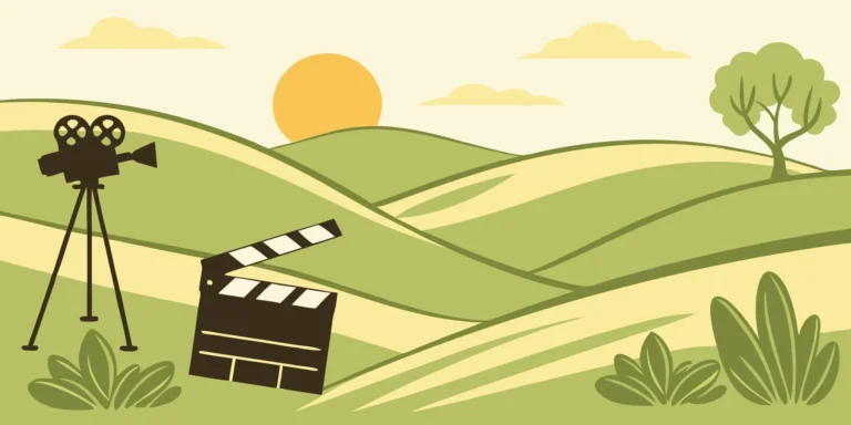 Film clapperboard and camera in California.