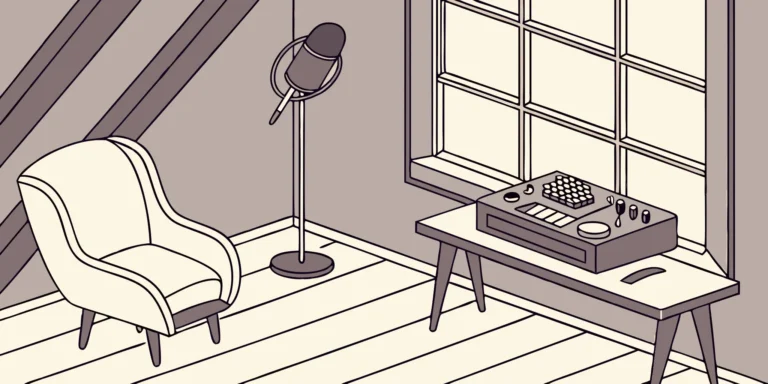 Home studio setup with microphone and audio equipment.