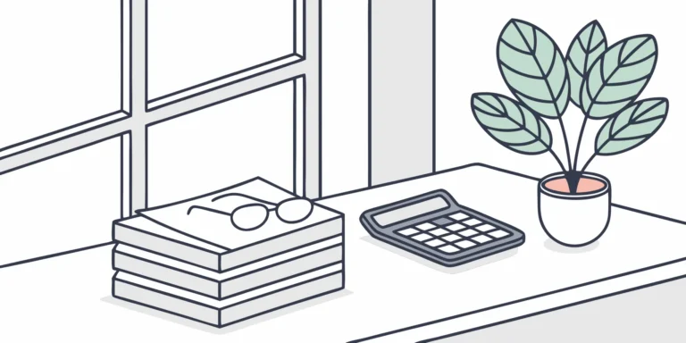 Small business tax audit representation: Documents, calculator, and eyeglasses on a desk.