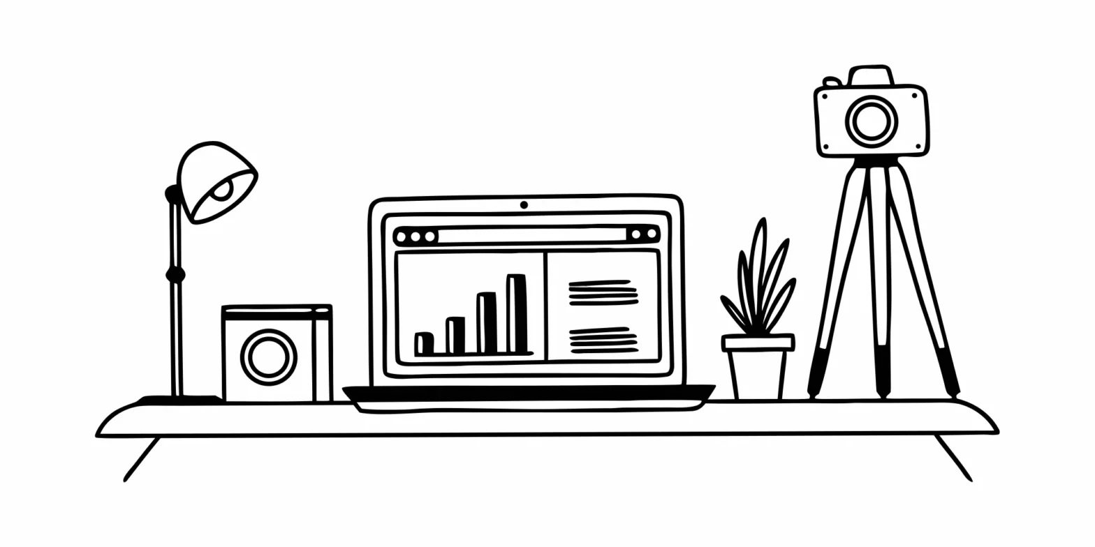 A YouTuber's desk with a laptop showing a business growth chart to decide on the best business structure.