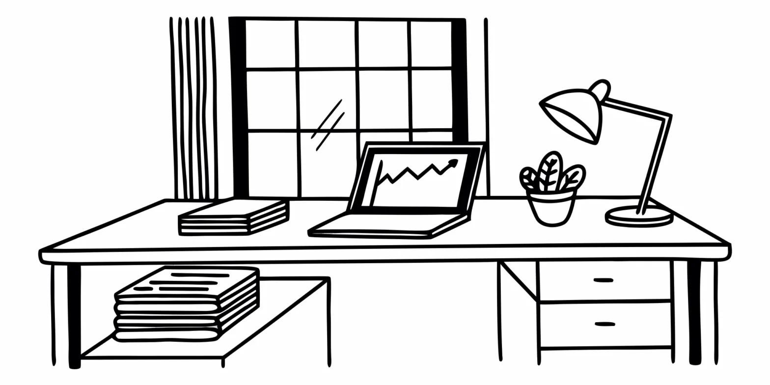 An accountant reviews monthly financial statements on a laptop with graphs and reports.