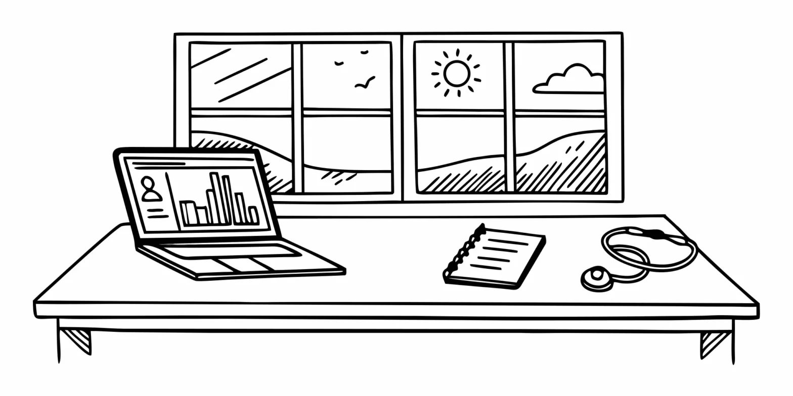 An accountant for a medical practice reviews financial charts on a laptop next to a stethoscope.