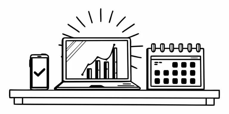 Laptop showing the best payroll software for startups with a growth chart and calendar.