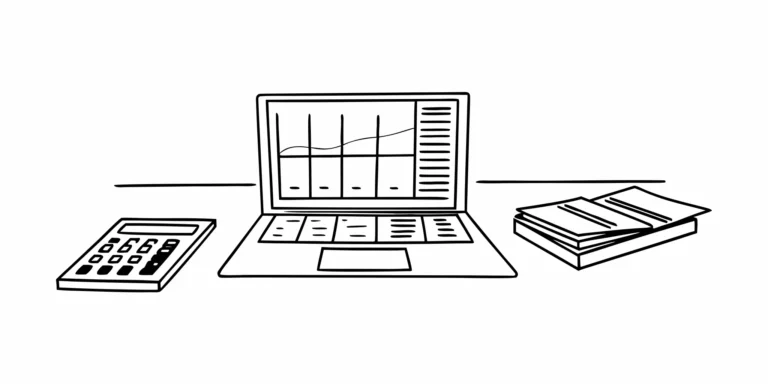 Fixed fee monthly financial statements on a laptop screen next to a calculator.