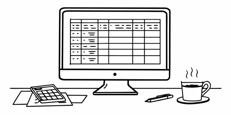 Accounting data on a spreadsheet being prepared for conversion with a calculator and pen.