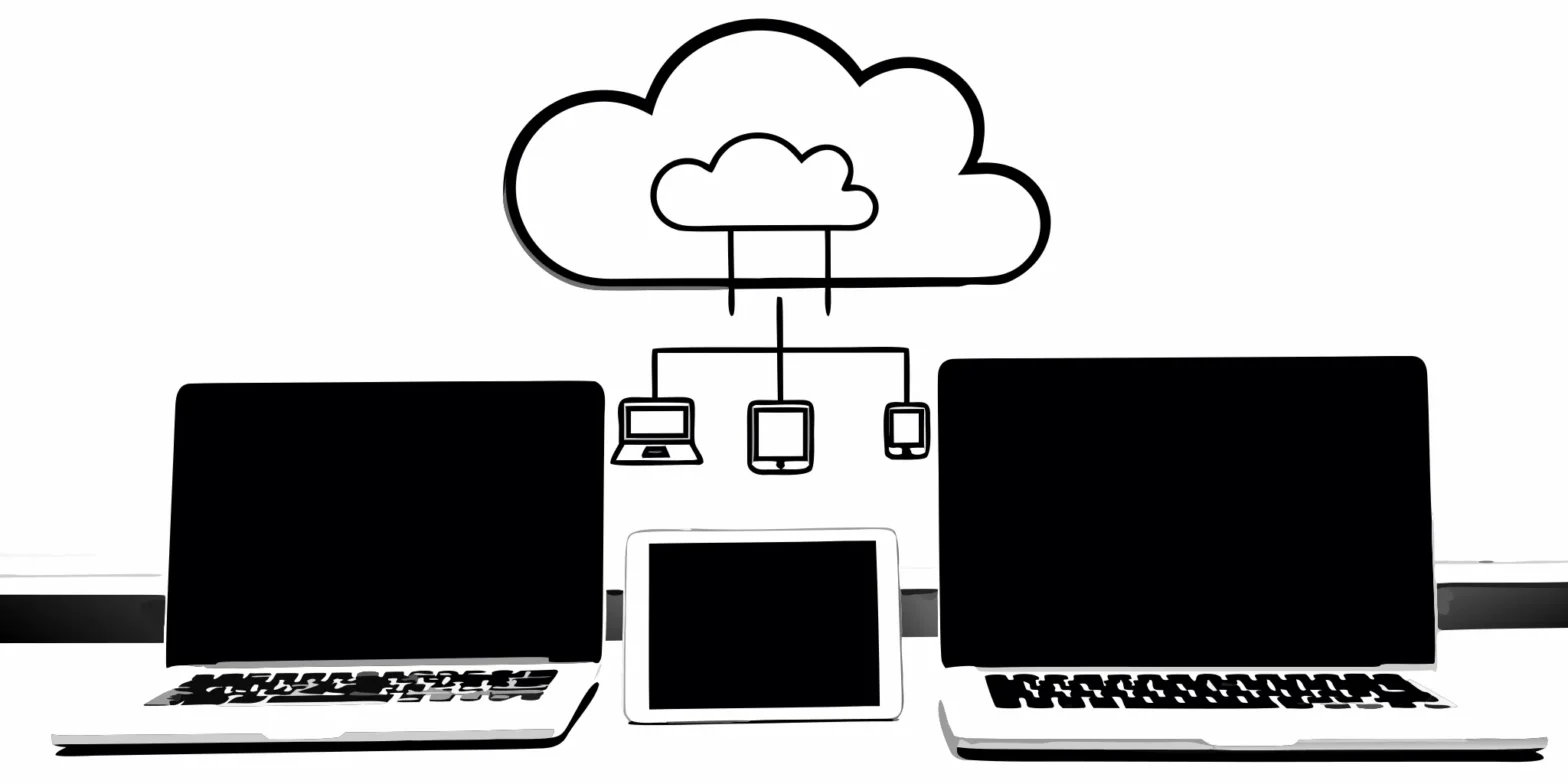 A small business comparing electronic filing solutions on a laptop and tablet with cloud connectivity.