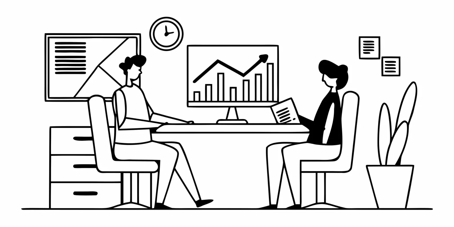 A client discussing charts with an expert before they hire a crypto tax planner.