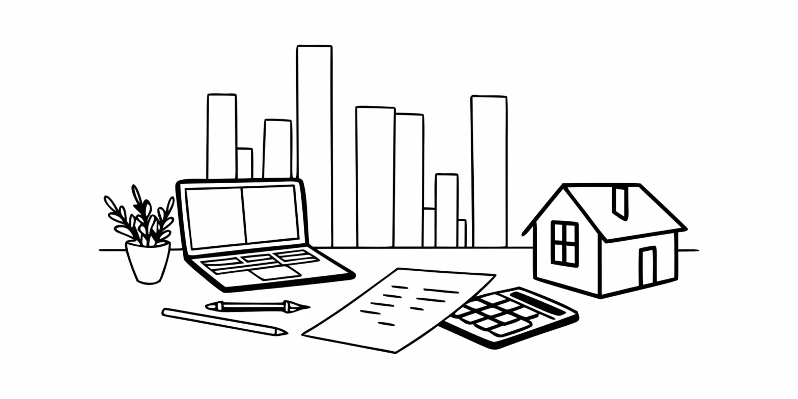Bookkeeping services for real estate investors organize property financials with a calculator and laptop.
