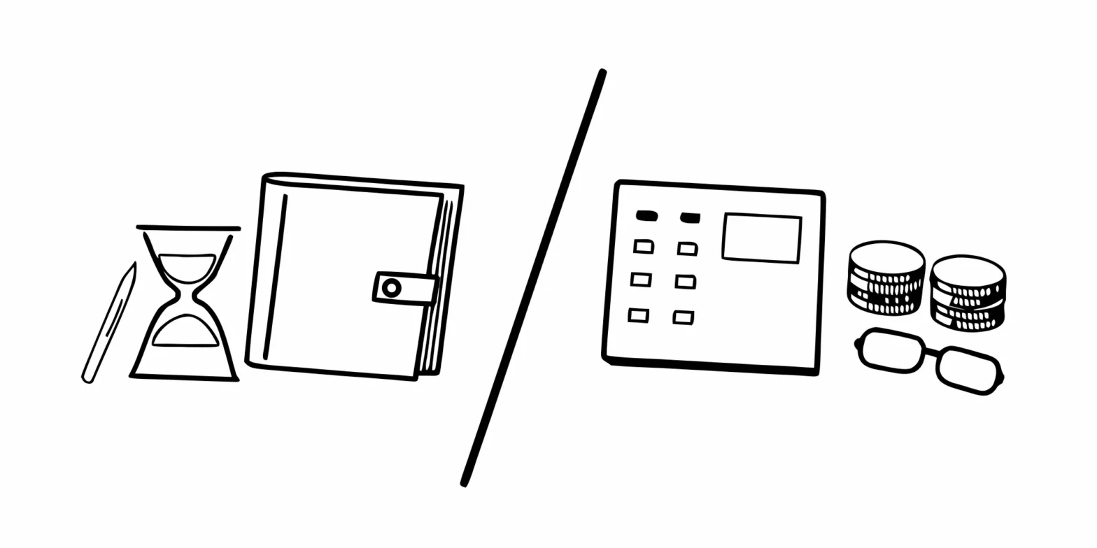 Calculator, hourglass, and planner for calculating taxes on employee stock options.