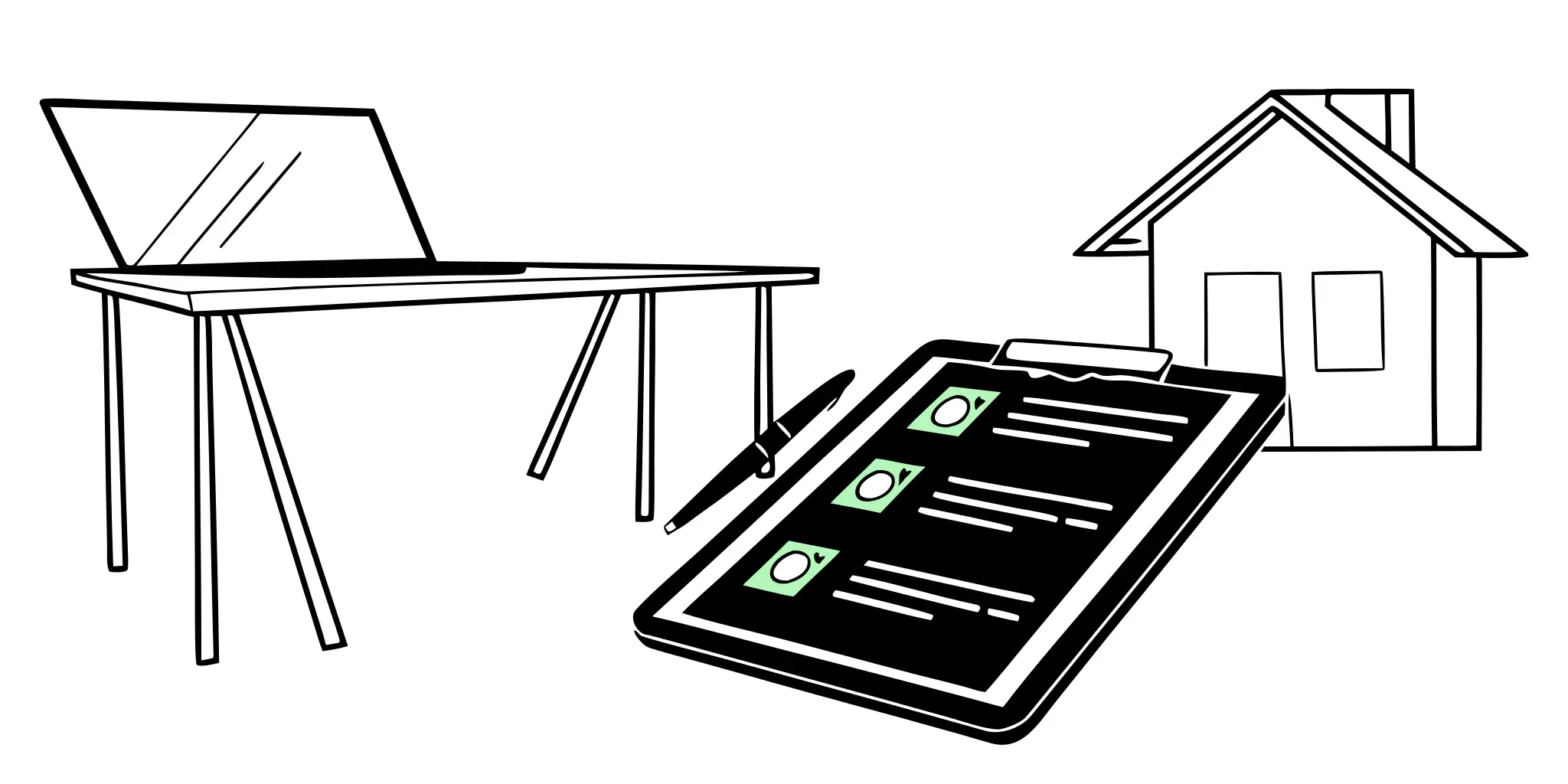 A CPA's checklist for QuickBooks for real estate with a laptop and house icon on a desk.