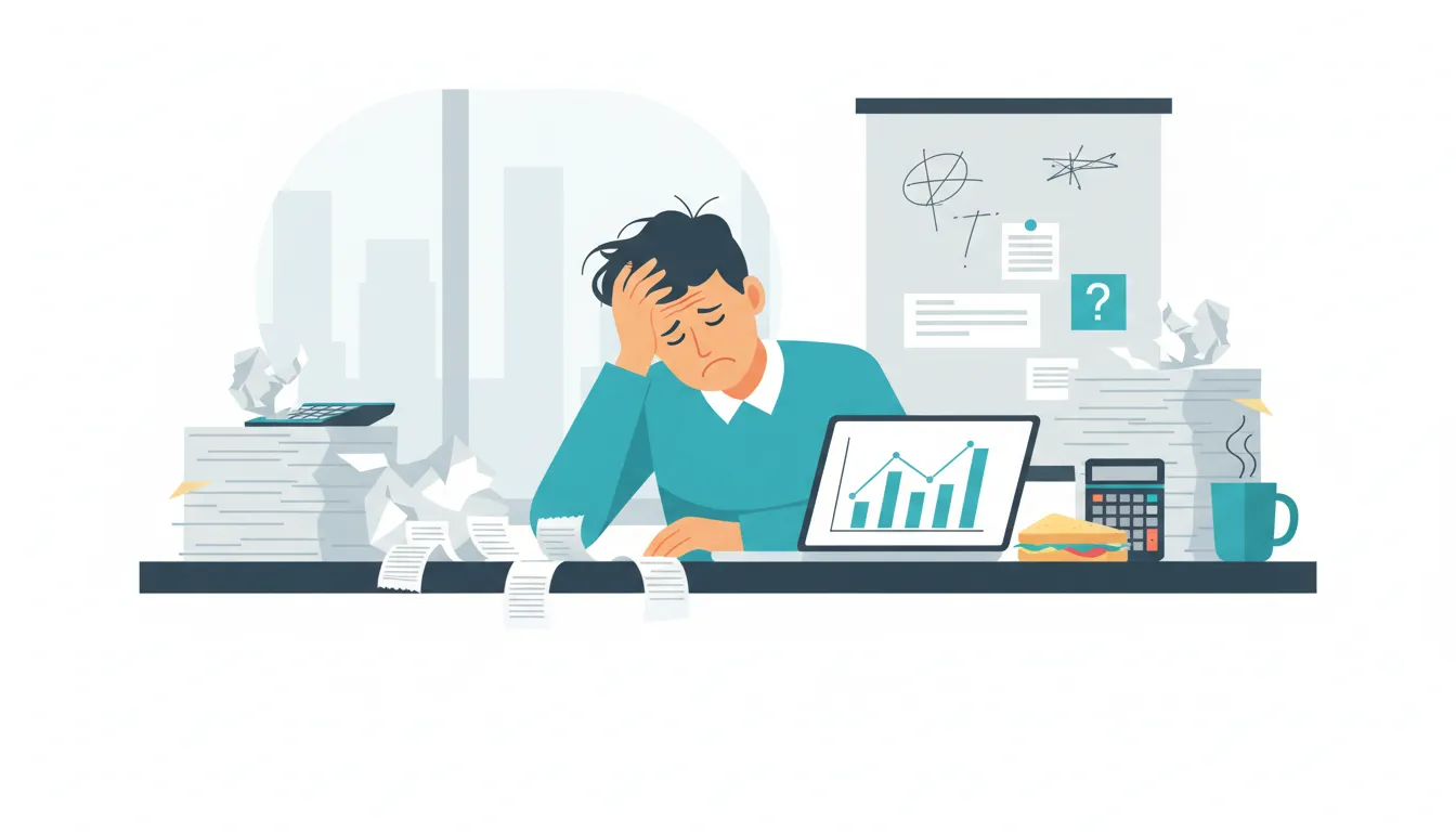 Small business owner reviewing small business bookkeeping mistakes at a desk with financial documents