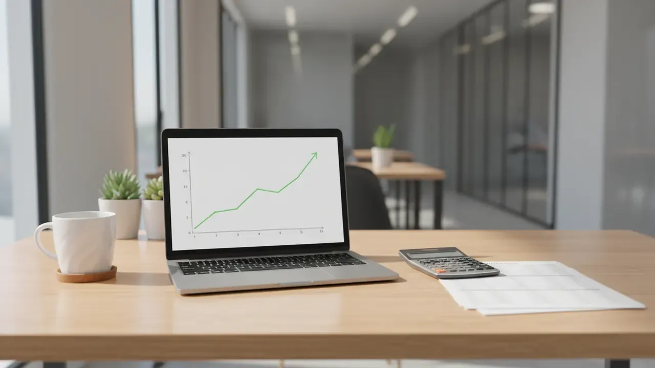Cash flow forecast spreadsheet and chart on a small business desk