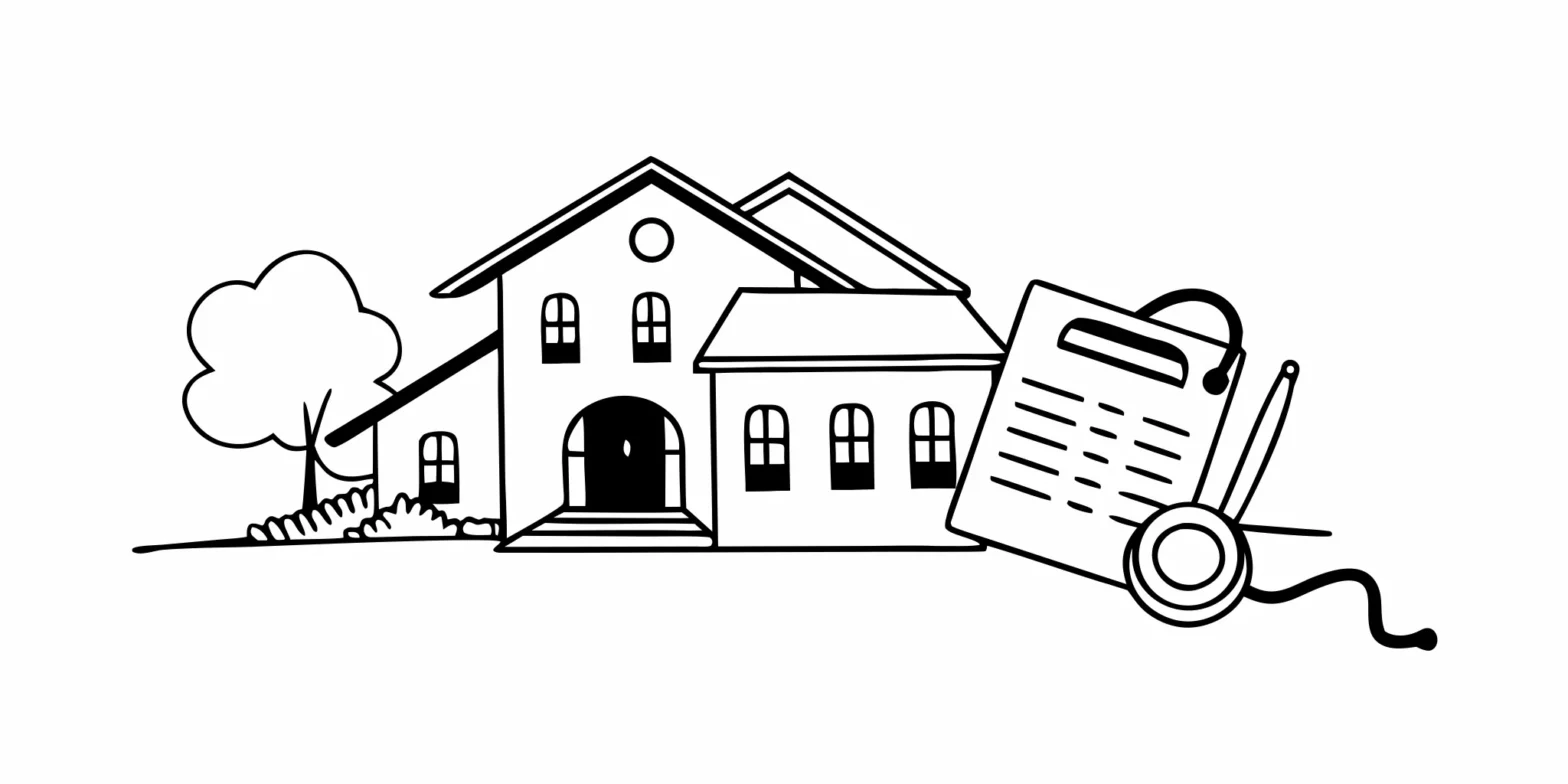 California home with property tax document overlay, calculator, and stethoscope representing tax planning for medical professionals