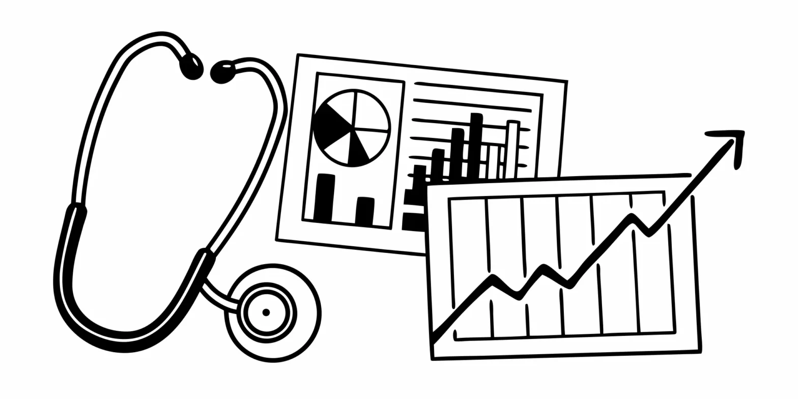 Medical professional reviewing cash balance pension plan documents with charts showing retirement growth projections