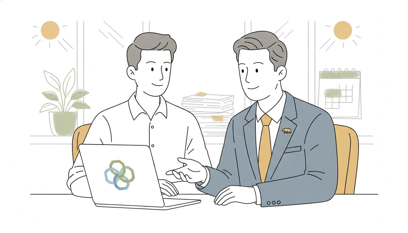 A physician reviewing tax documents with a California CPA advisor in a bright office