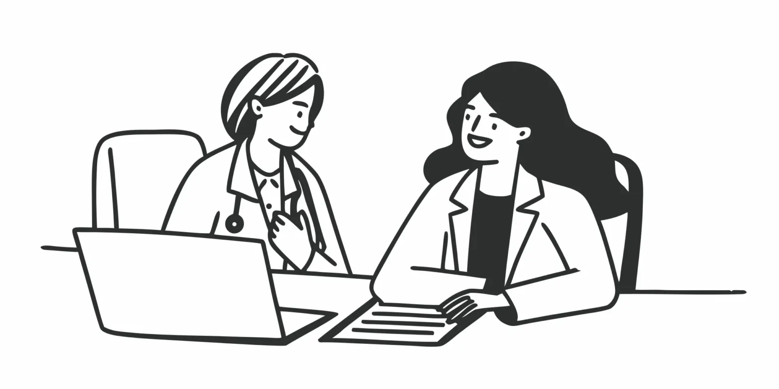 A physician and a financial advisor reviewing retirement planning options in a bright California office