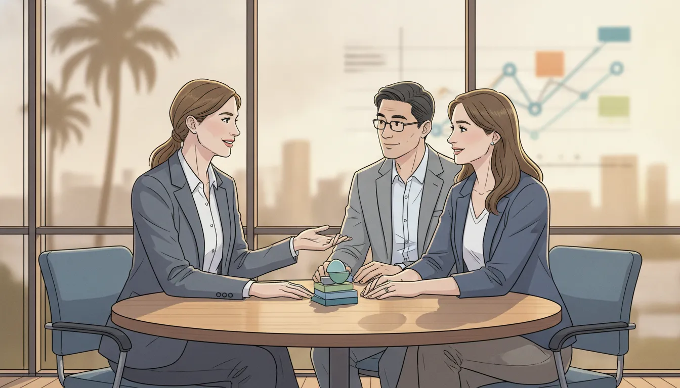 California financial professional advising a high-income couple about take-home pay and tax planning