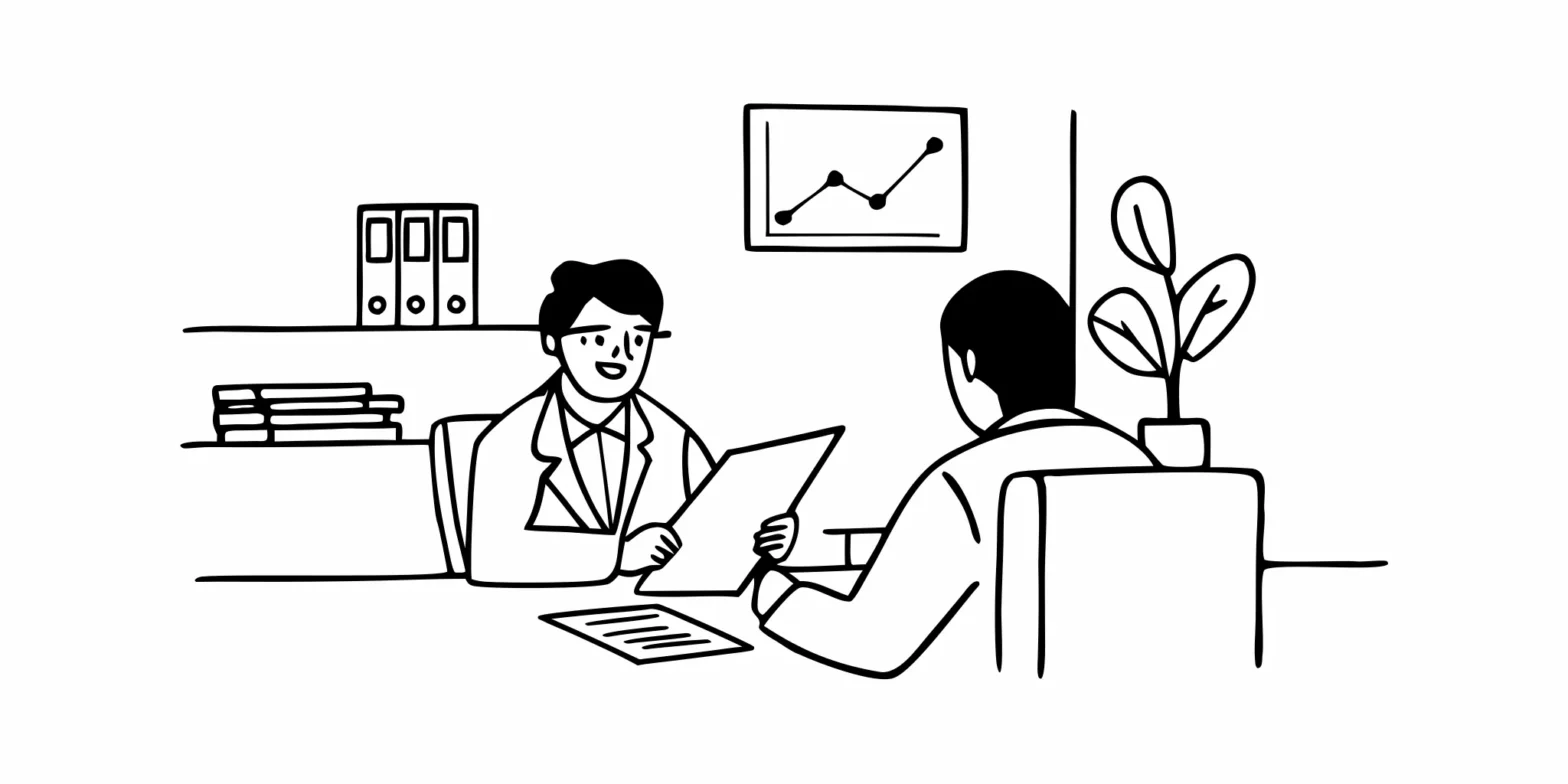 Tax professional CPA reviewing retirement planning documents with a physician in a California office