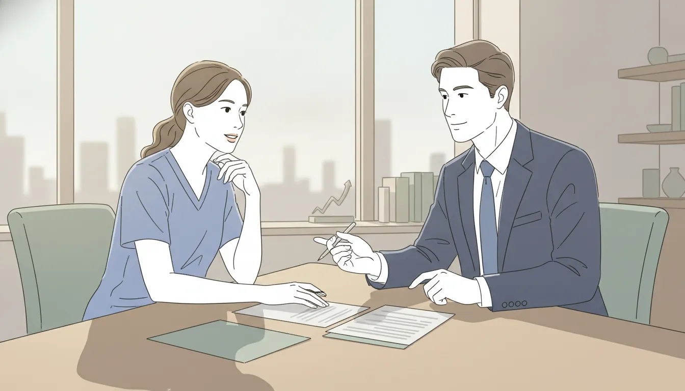 Healthcare professional meeting with a financial advisor about loan repayment