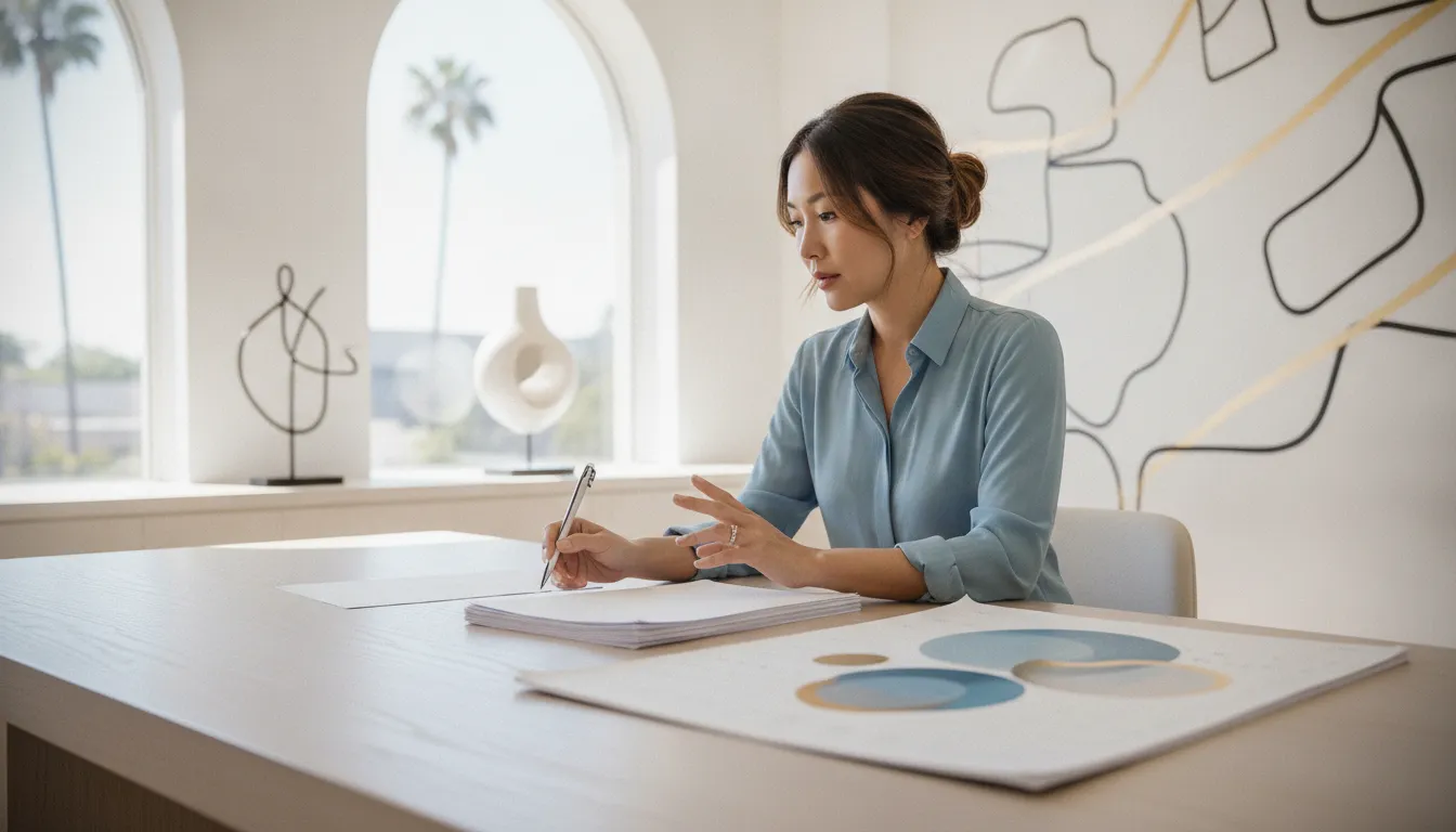 Professional reviewing equity paperwork and a calendar while planning California RSU tax sourcing