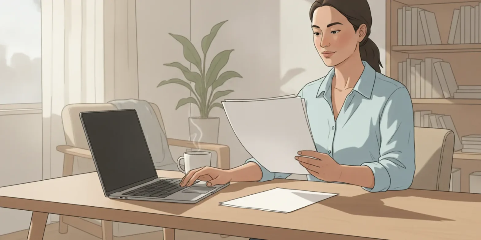 California professional reviewing employee stock option documents at a desk