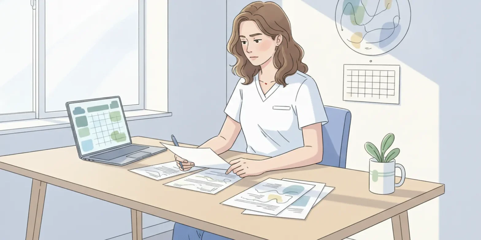 California professional reviewing tax documents and a payment calendar at a desk