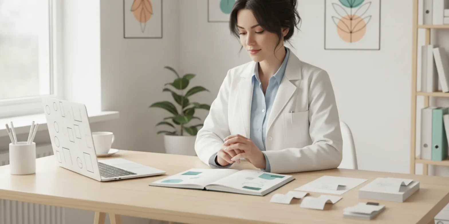 California physician reviewing work schedules and expense records at a desk