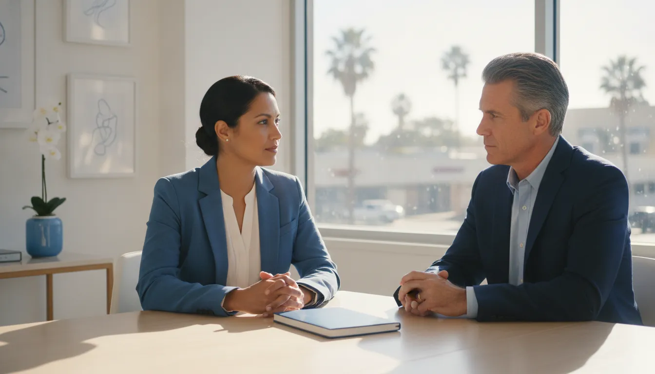 California physician discussing student-loan choices with a financial advisor